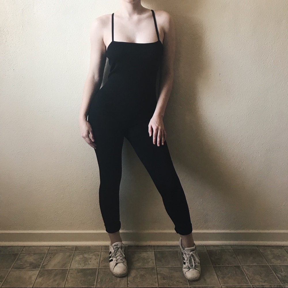 Black ribbed knit jumpsuit